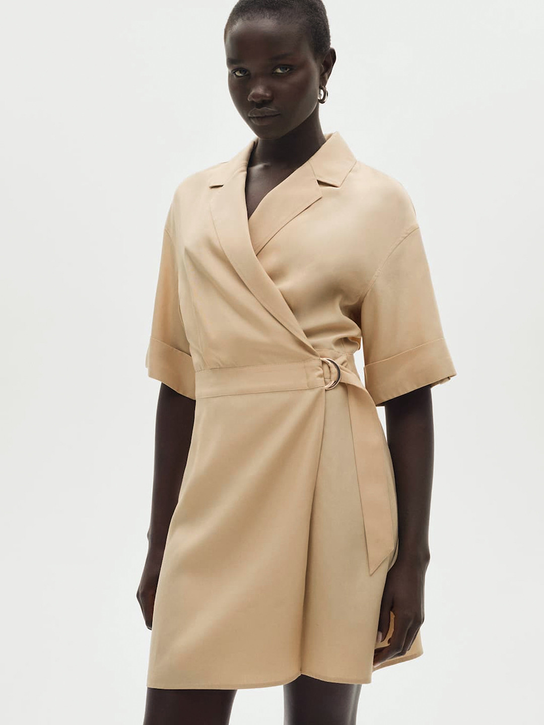 MANGO Lapel Collar Wrap Style Mini Blazer Dress