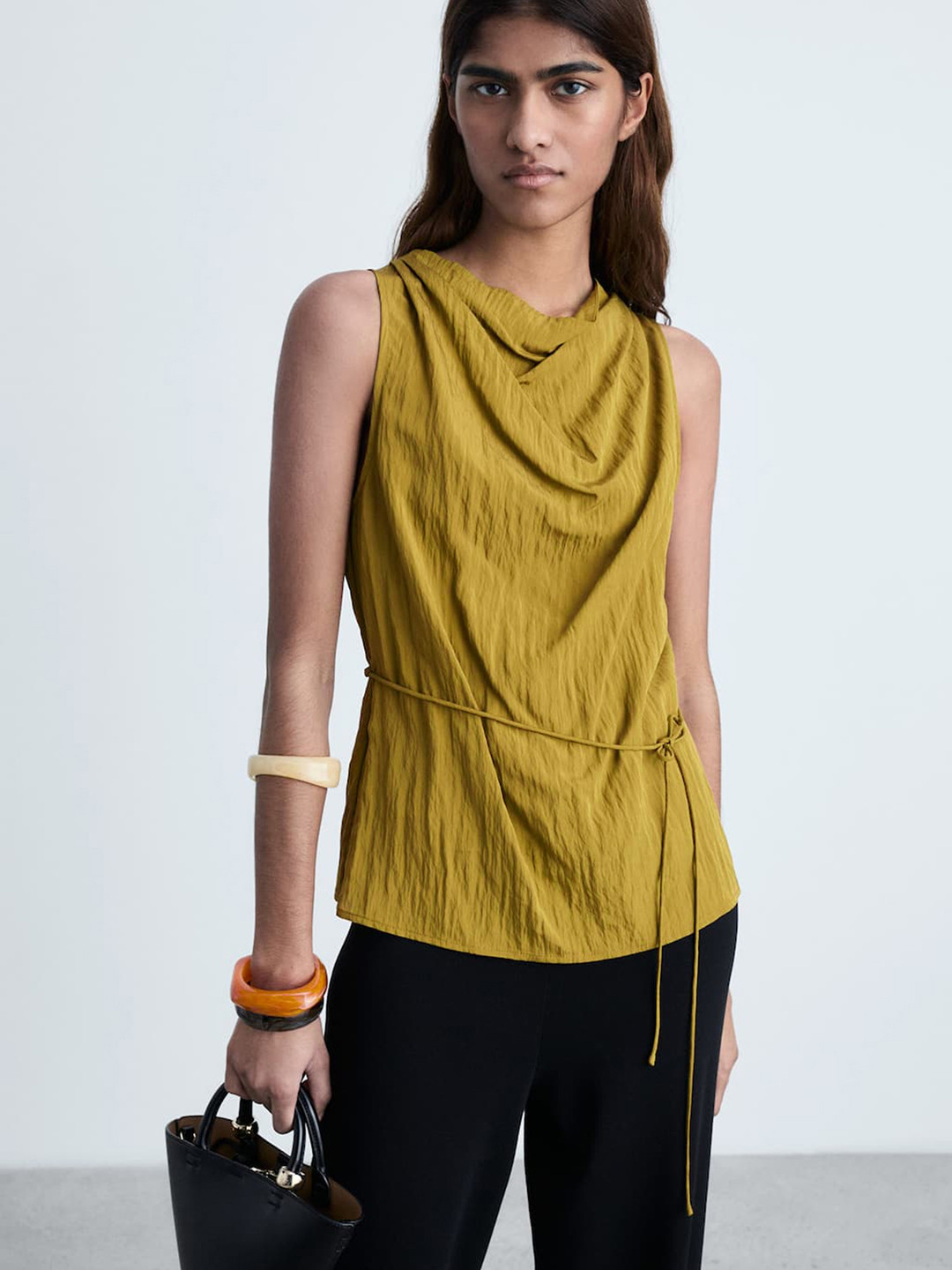 MANGO Cowl Neck Draped Top