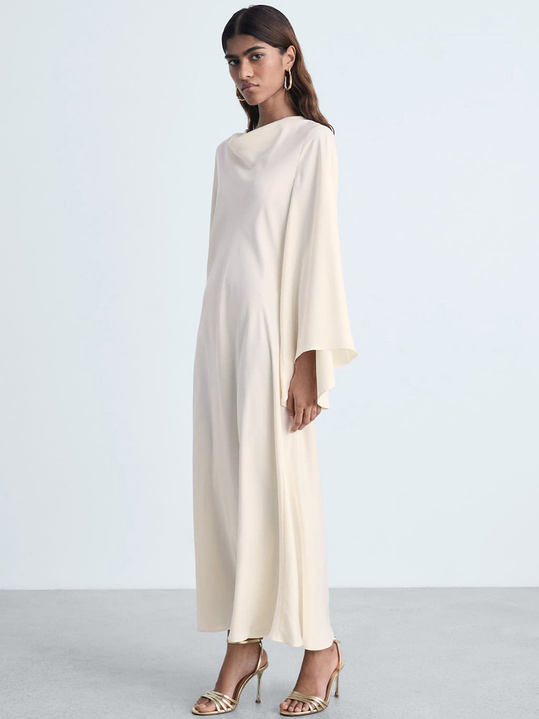 MANGO Cowl Neck Flared Sleeve Maxi Dress