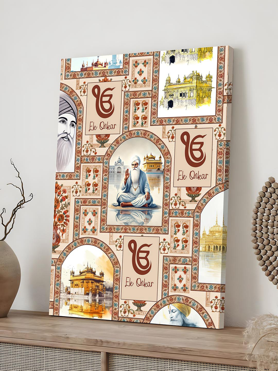 Art Street Brown & Blue Blessings Of Waheguru Ji Religious Canvas Wall Art