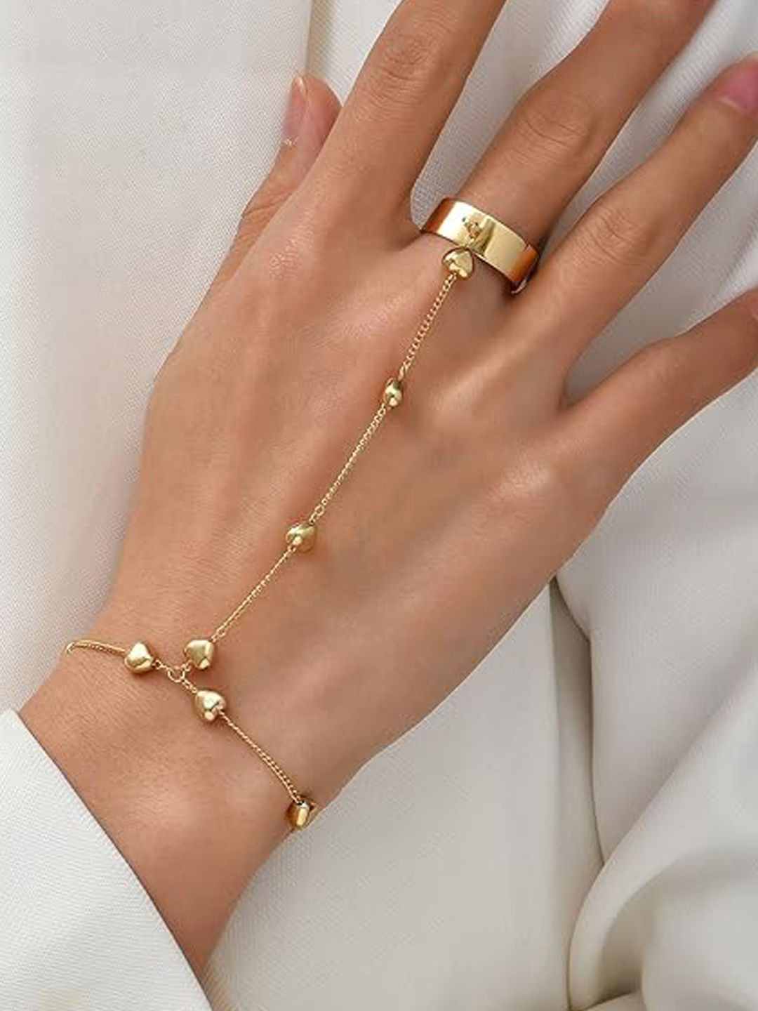 OOMPH Heart Shaped Delicate Bracelet with Ring Bracelet