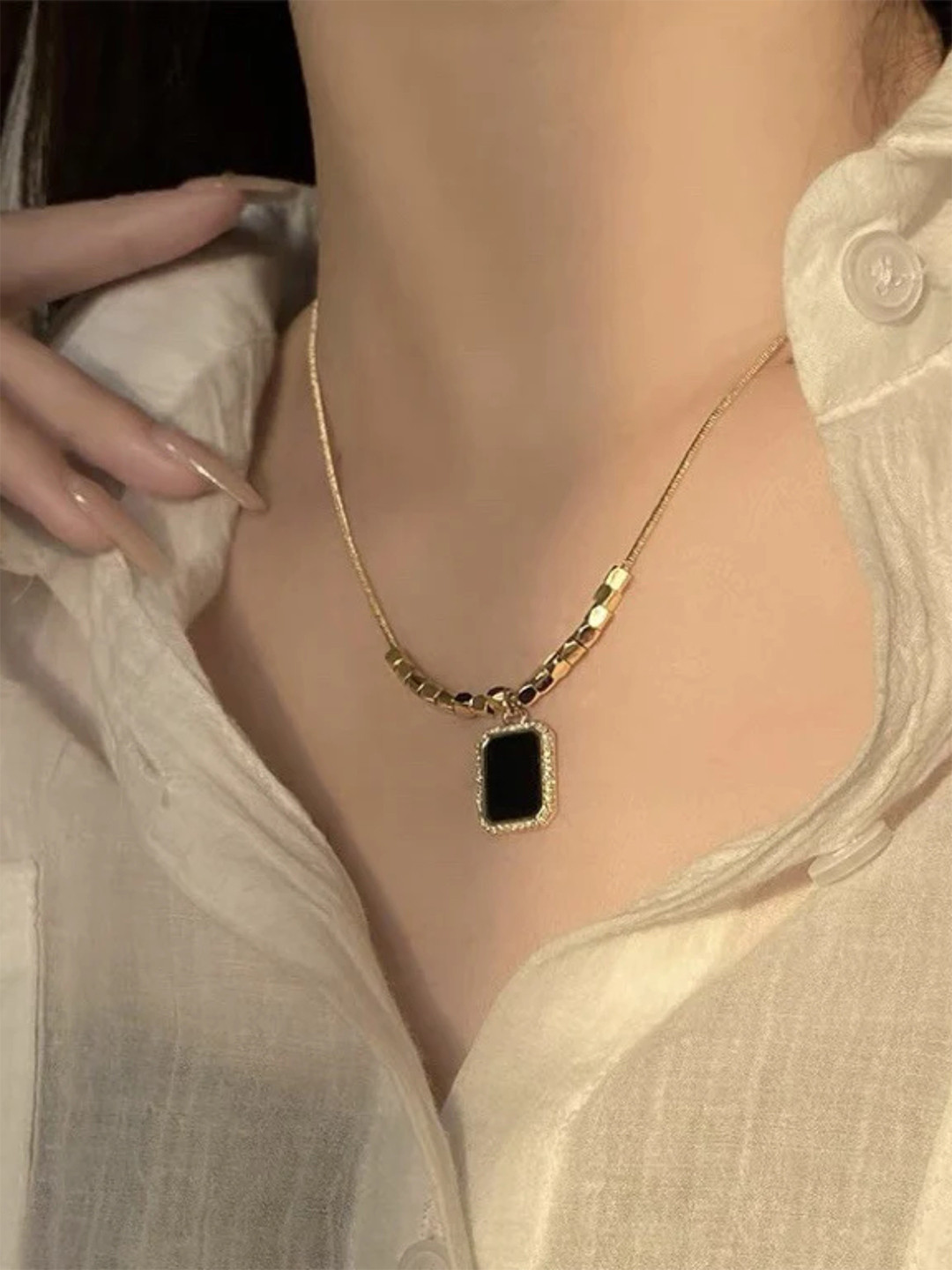 Zaisha 18K Gold Plated Clavicle Gemstone Bar Necklace