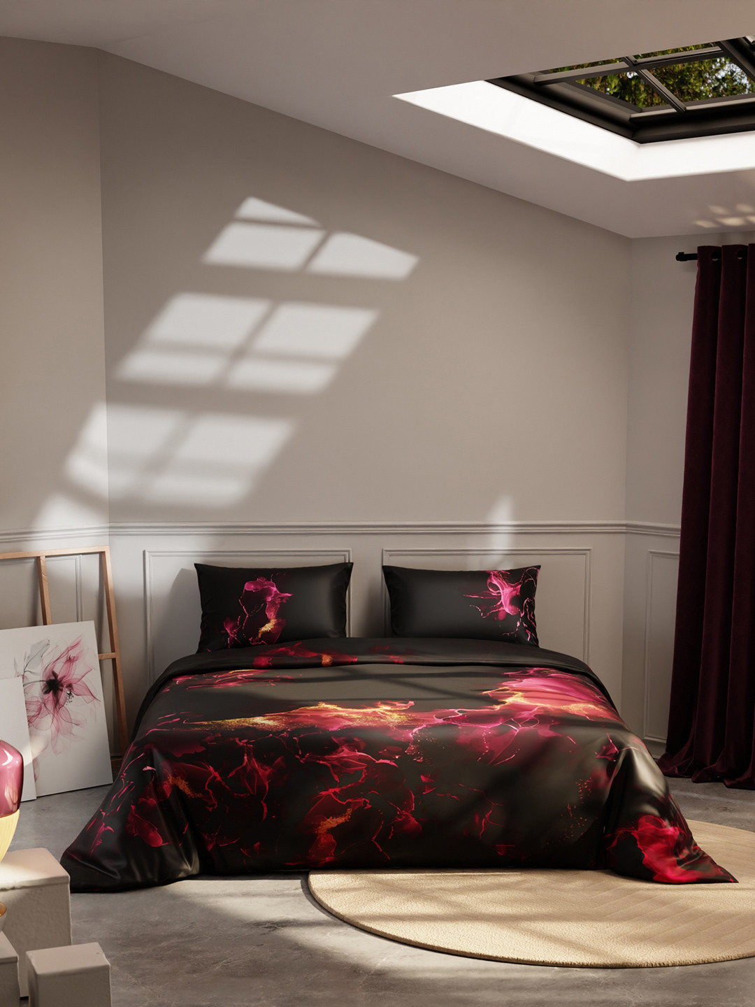 Stoa Paris Louvre Collection Shadows Of The Flame AC Room 150 GSM Satin King Comforter