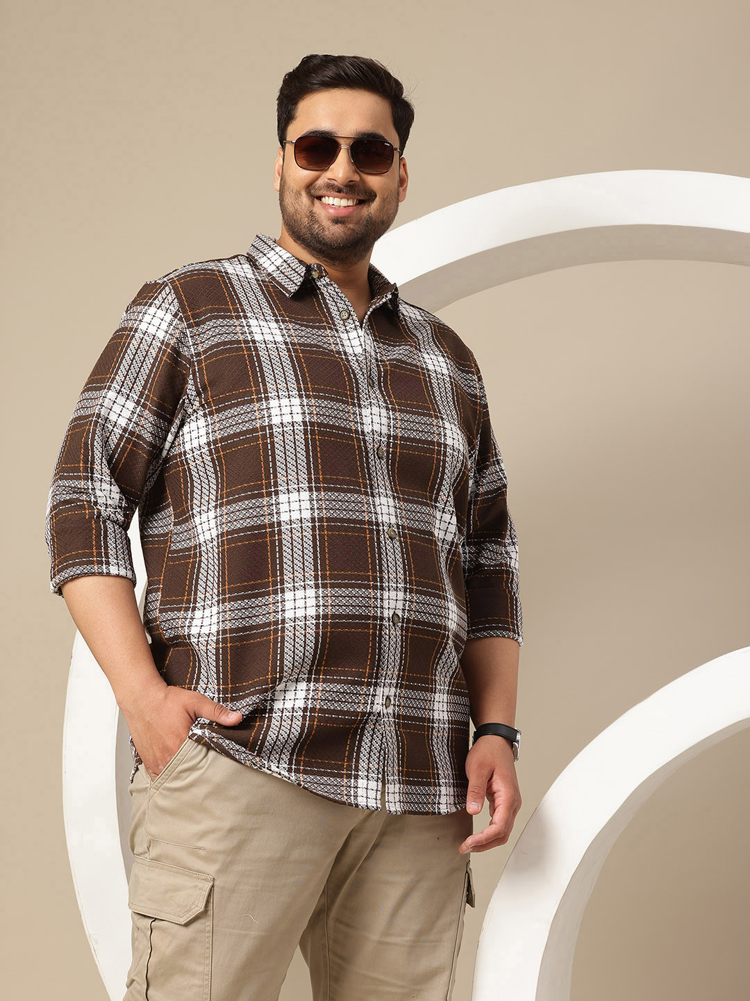 Sztori Plus Size Premium Checked Pure Cotton Casual Shirt