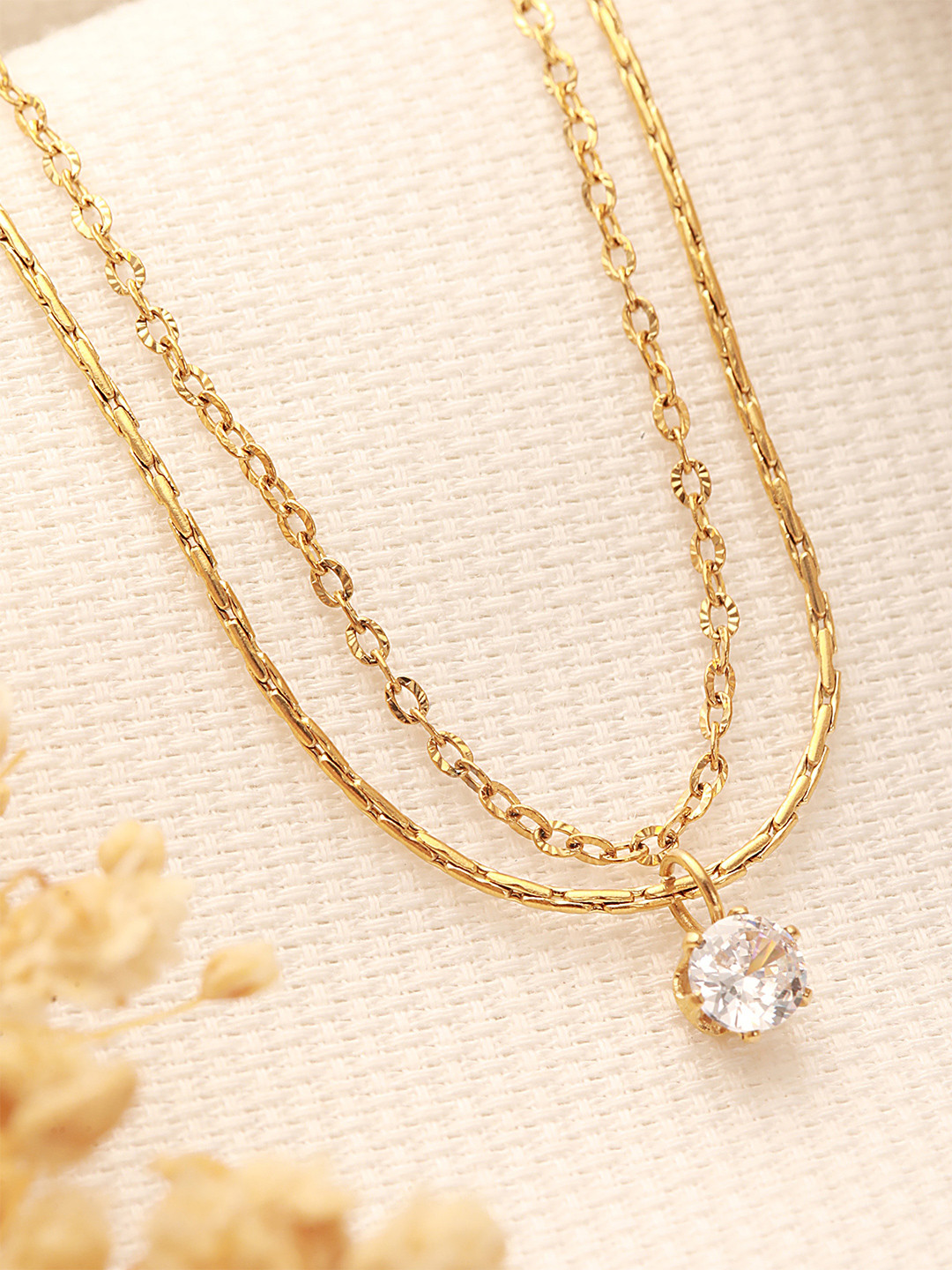ZAISHA 18K Gold Plated Dainty Solitaire Layered Necklace