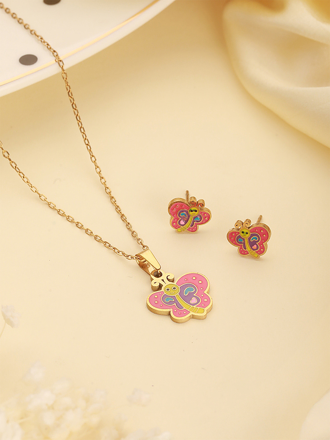 ZAISHA 18K Gold Plated Butterfly Jewelry Set for Kids