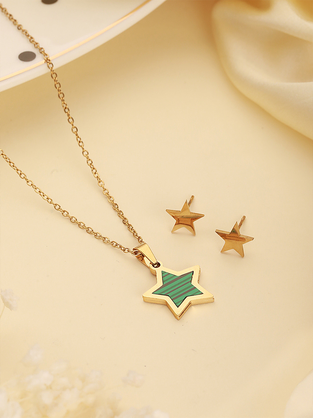 Zaisha 18K Gold Plated Green Star Jewelry Set for Kids