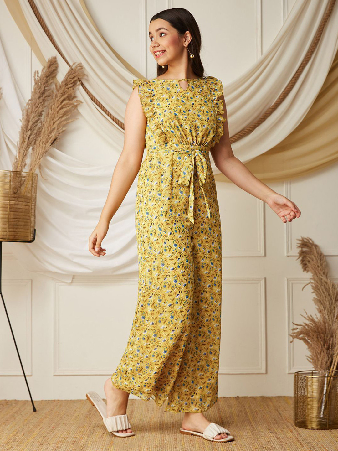 BAESD Girls Sleeveless Floral Wide Leg & Round neck Jumpsuit