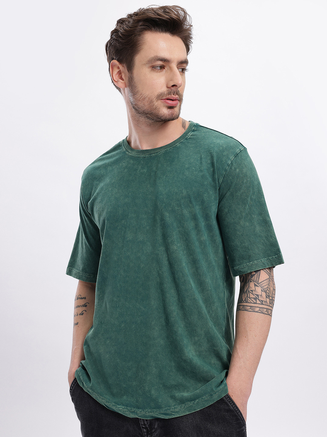 Washed Effect Green Oversized T-shirt