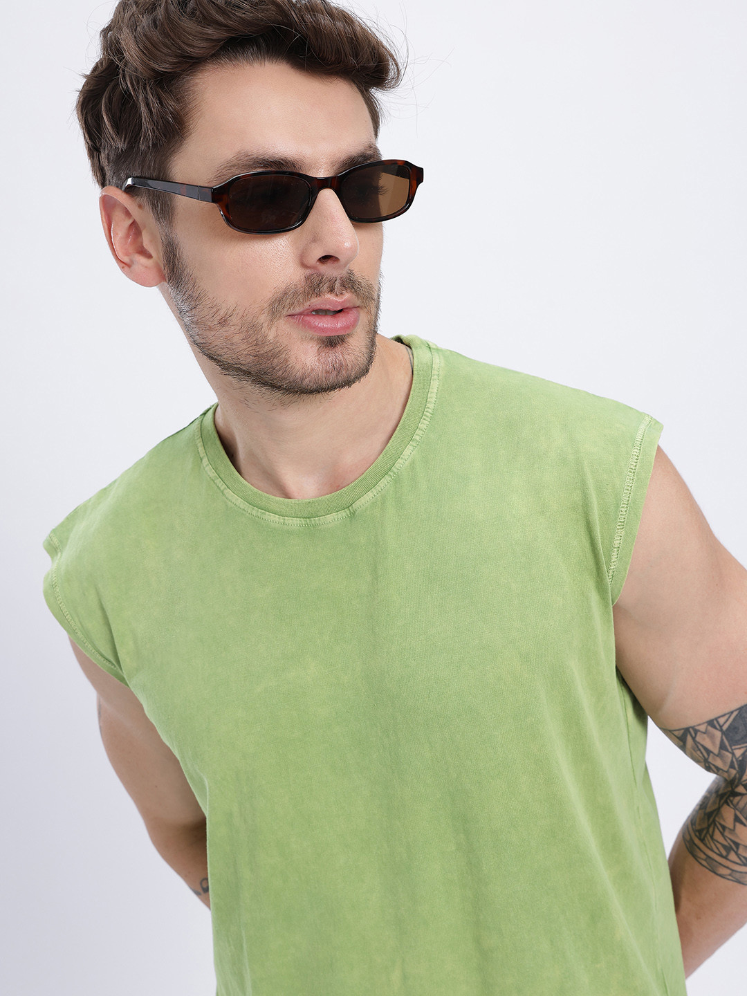 glitchez Sleeveless Washed Effect Oversized T-shirt