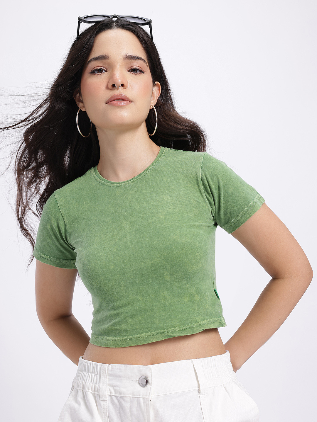 glitchez Washed Effect Slim Fit Crop T-shirt