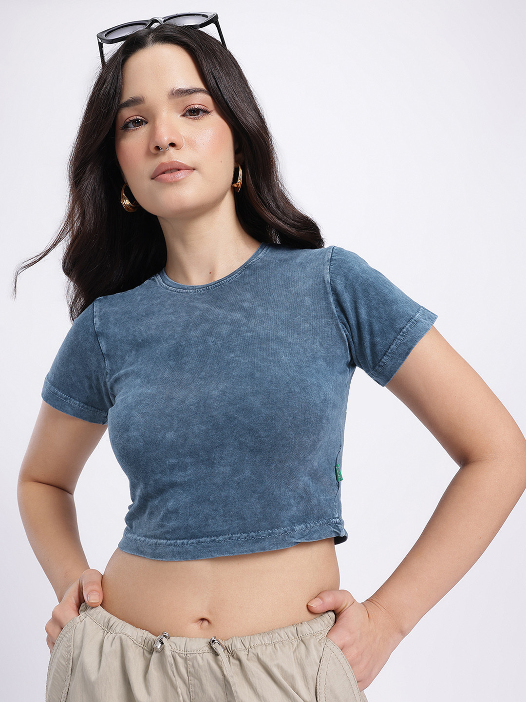 glitchez Washed Effect Slim Fit Crop T-shirt