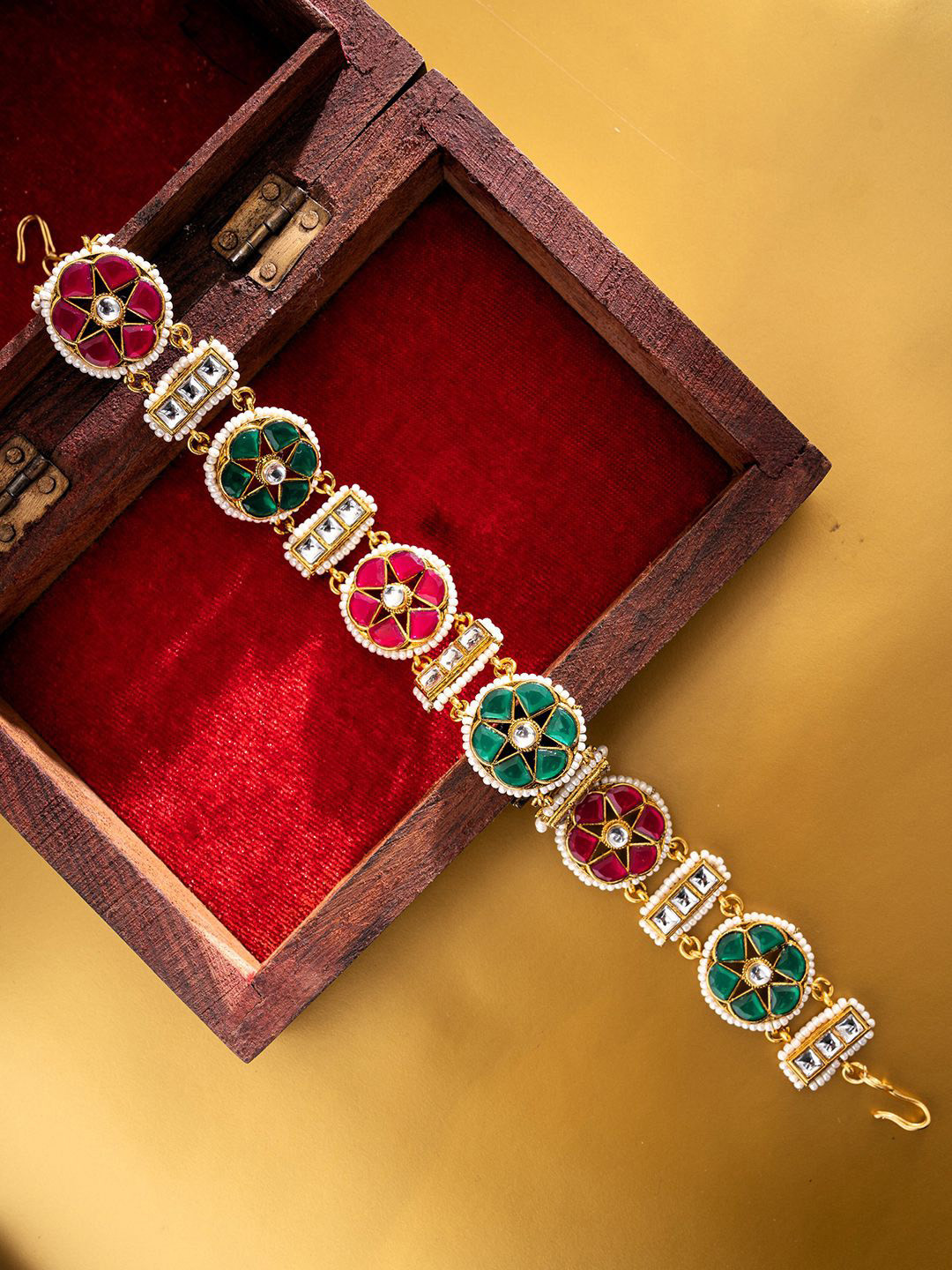 PANASH Gold-Plated Kundan Studded & Pearls Beaded Matha Patti