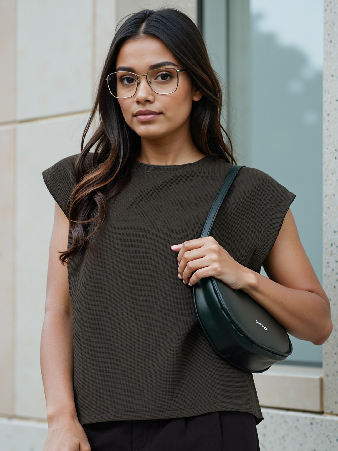 Sea Green Cotton High Neck Solid Top