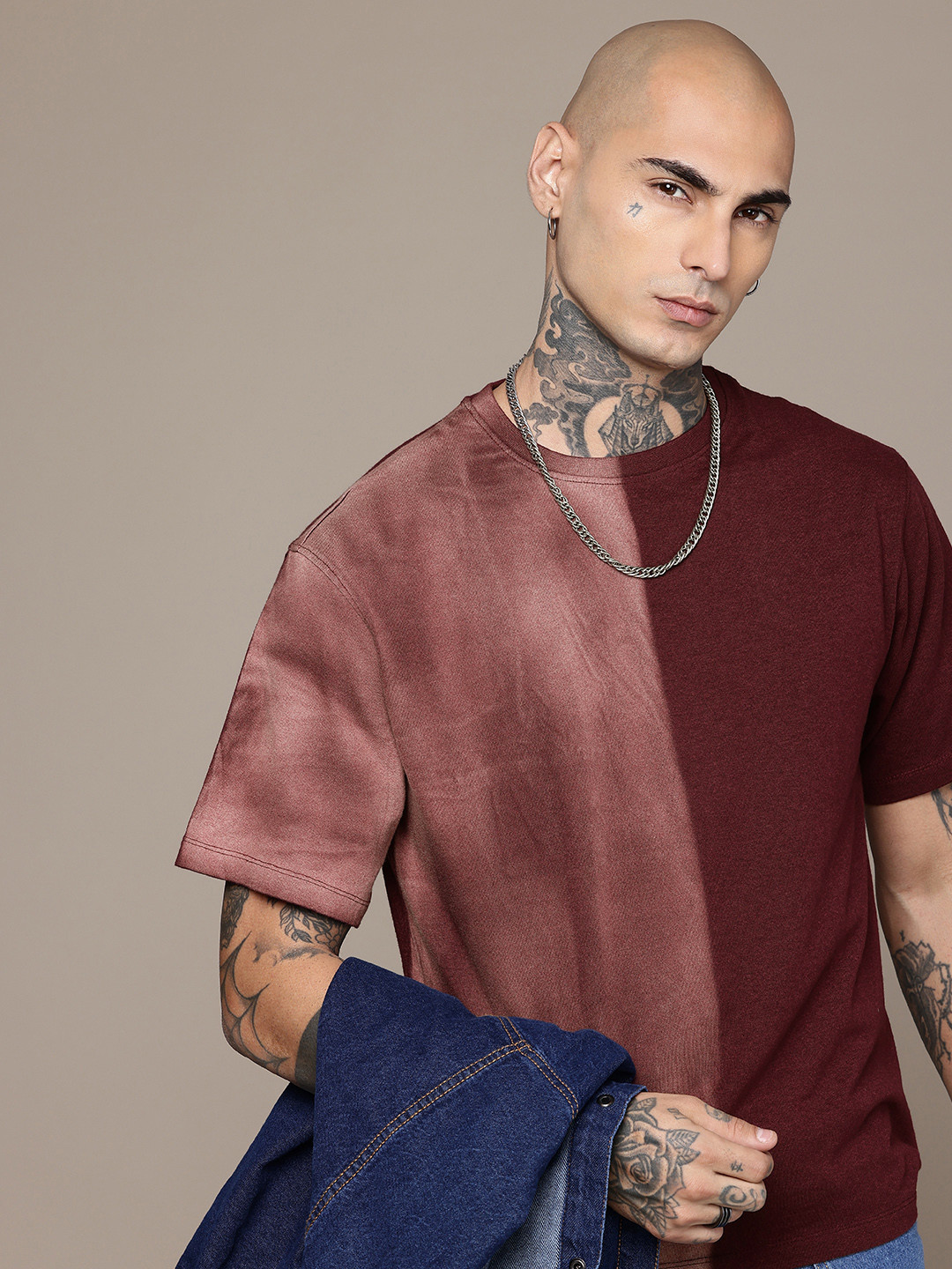 R.Code by The Roadster Life Co. Colourblocked Tie and Dye Printed Relaxed Fit T-shirt