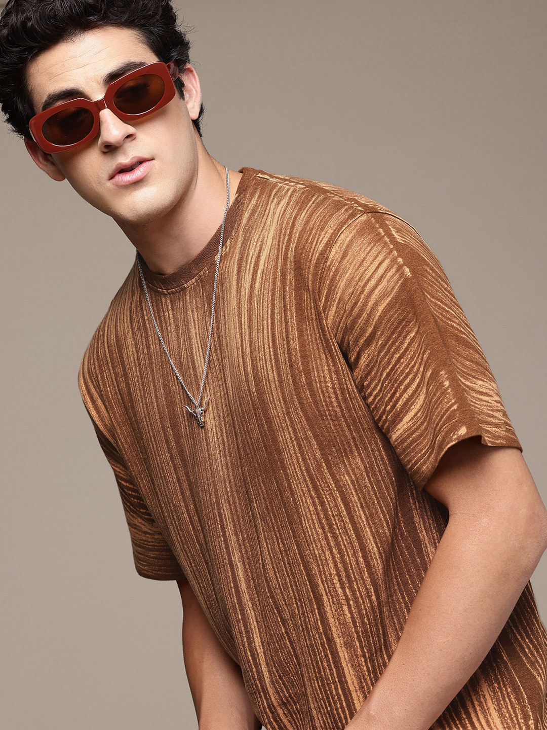 R.Code by The Roadster Life Co. Men Tie and Dye Stripe Printed Relaxed Fit T-shirt