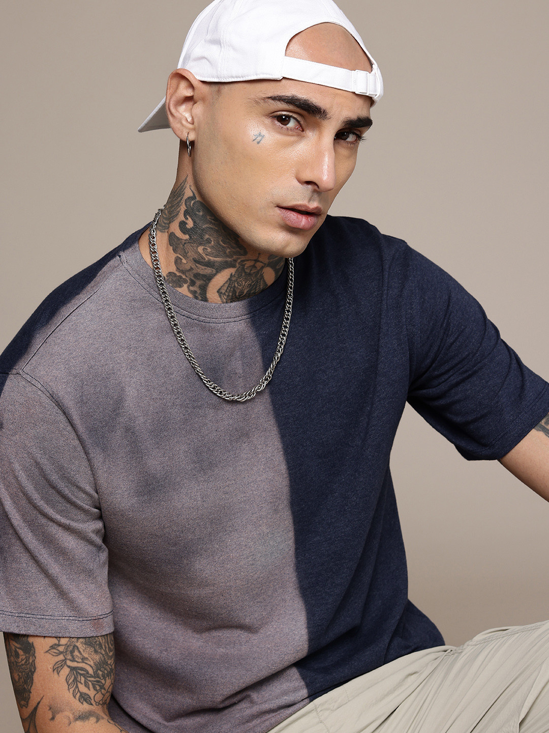 R.Code by The Roadster Life Co. Colourblocked Tie and Dye Printed Relaxed Fit T-shirt