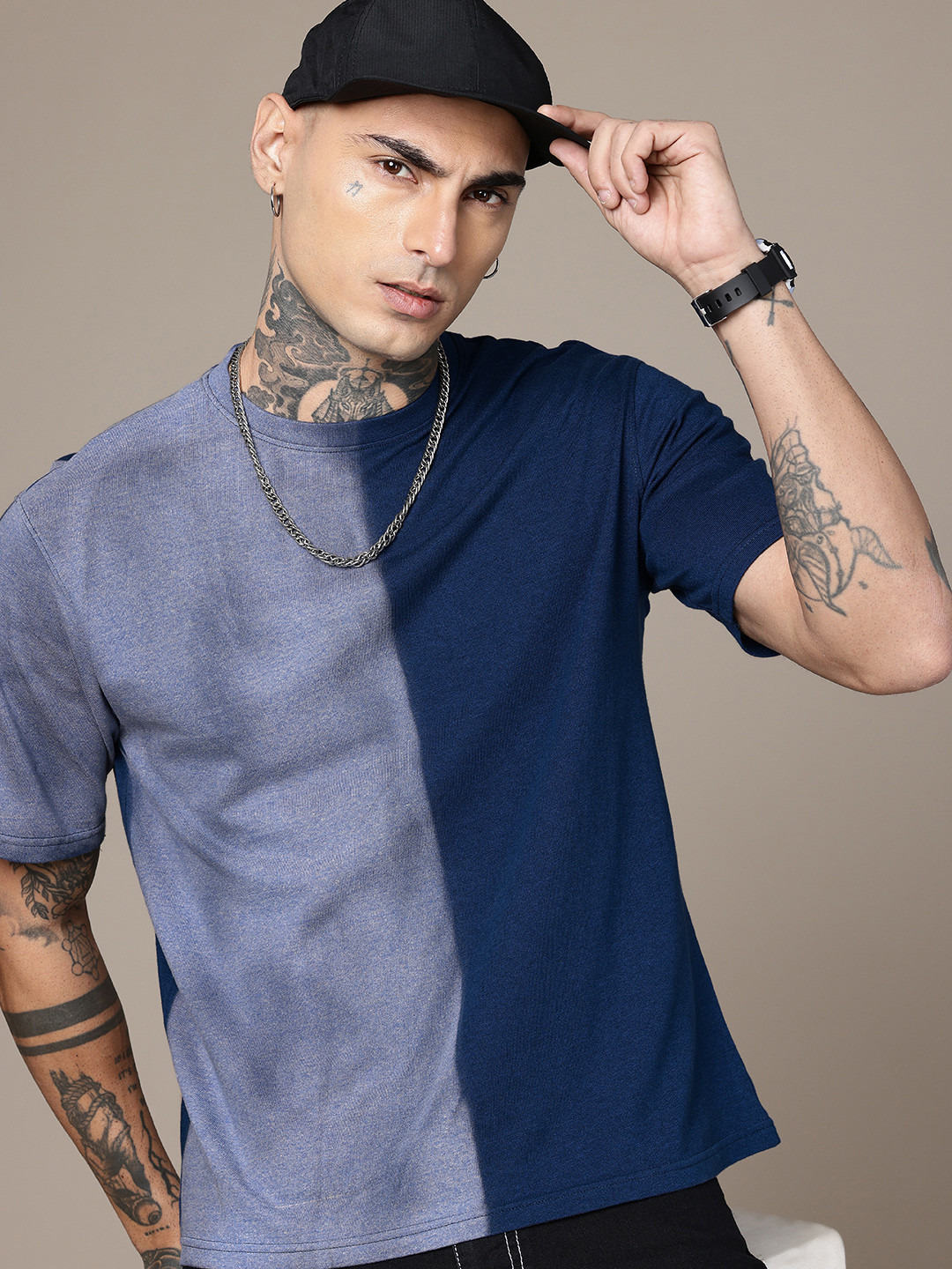 R.Code by The Roadster Life Co. Colourblocked Tie and Dye Printed Relaxed Fit T-shirt