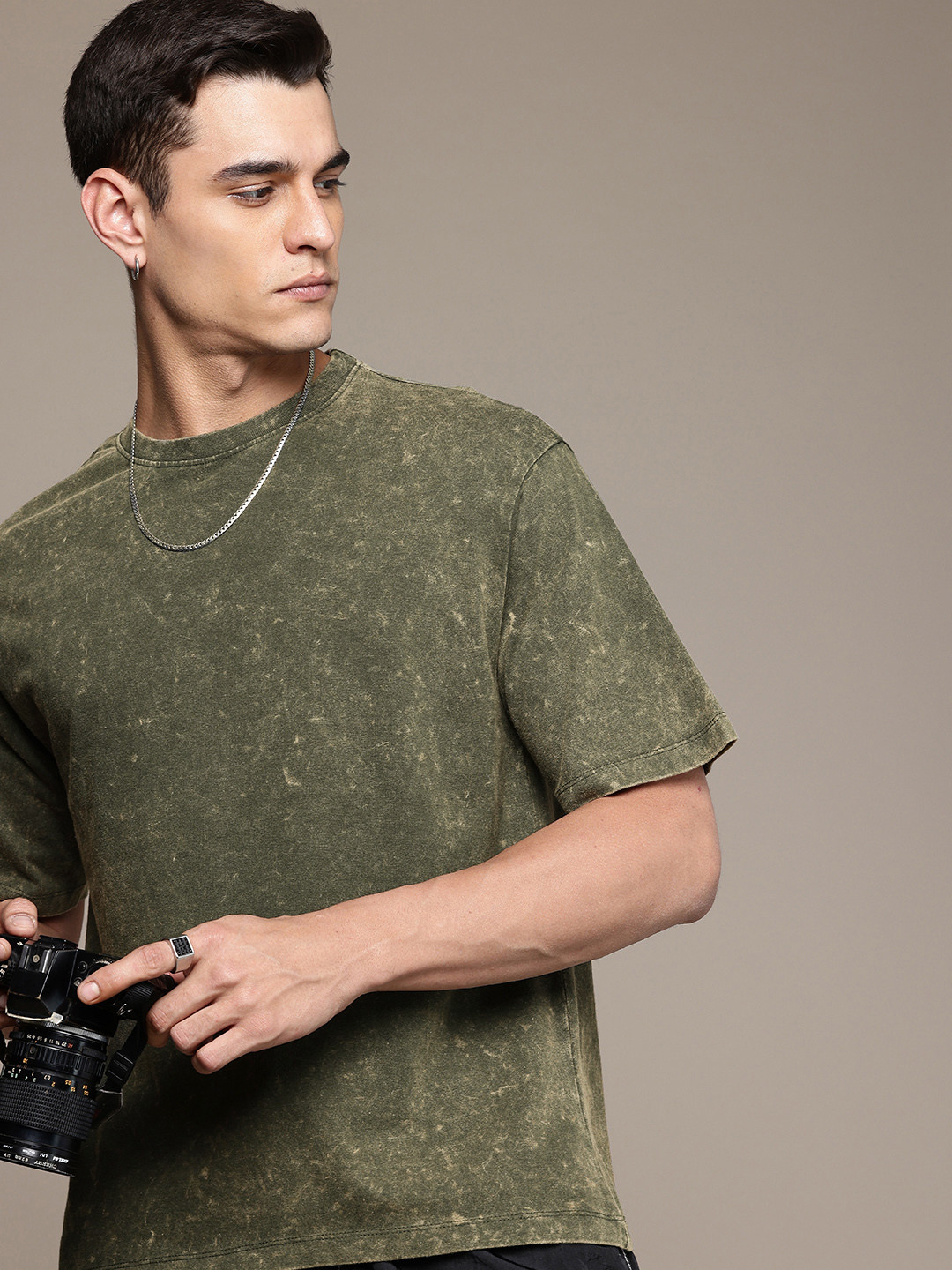 R.Code by The Roadster Life Co. Washed Effect Tie & Dye Printed Relaxed Fit T-shirt