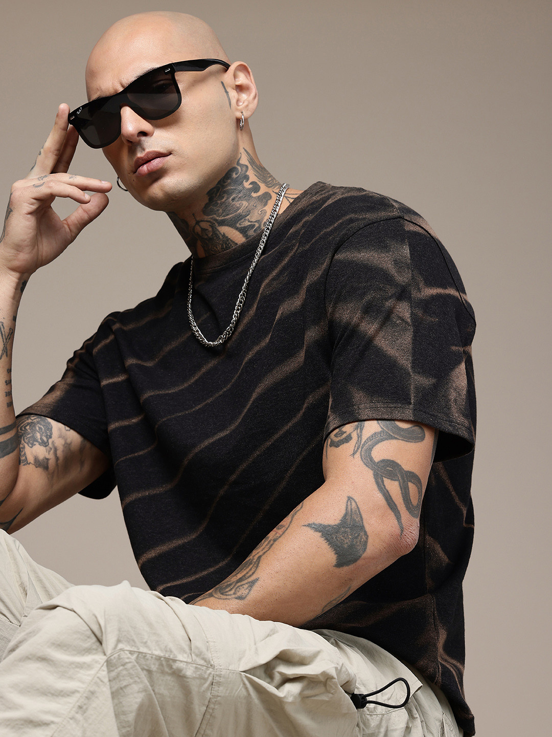 R.Code by The Roadster Life Co. Tie and Dye Printed Relaxed Fit T-shirt