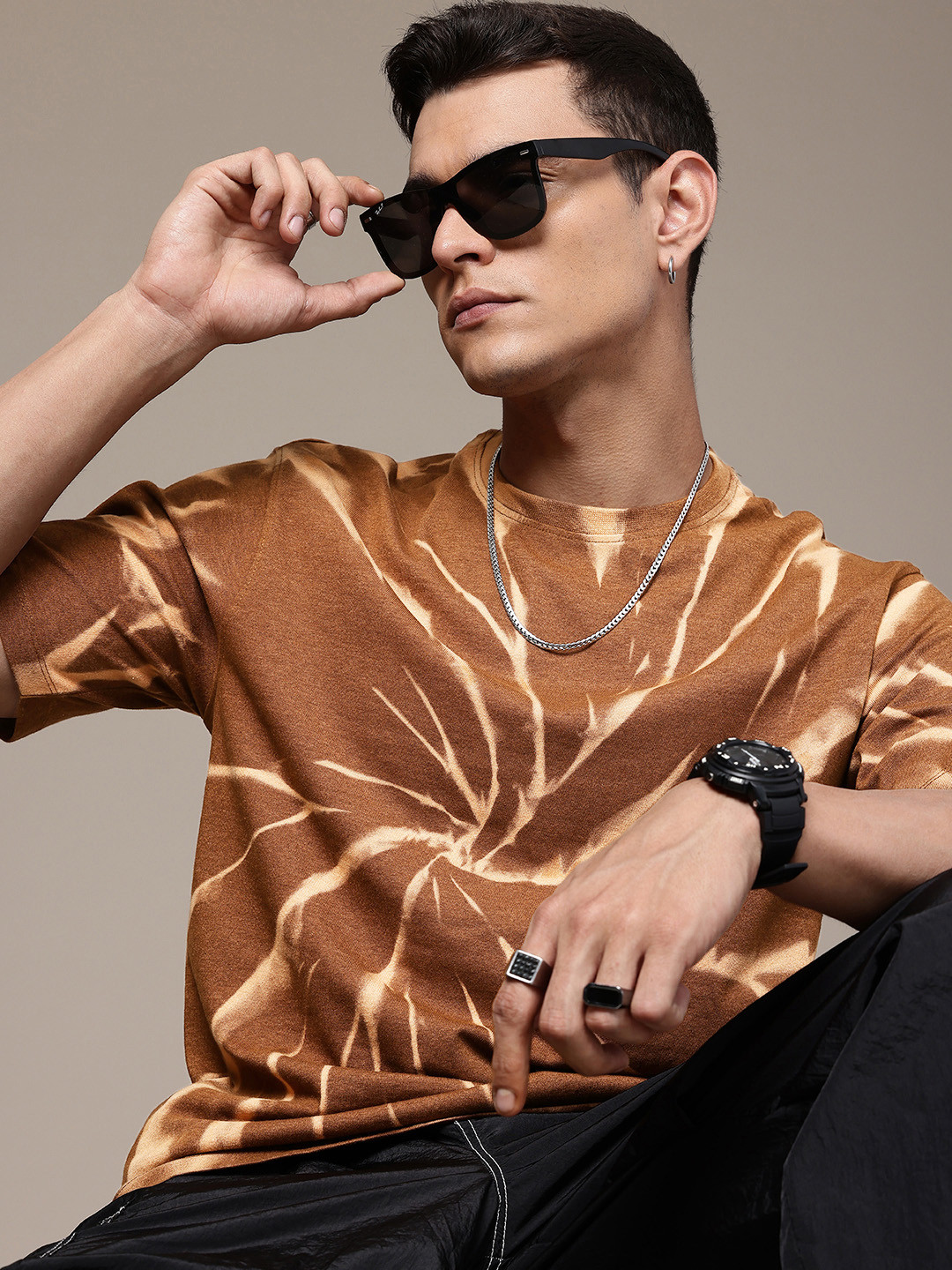 R.Code by The Roadster Life Co. Tie and Dye Relaxed Fit Printed T-shirt