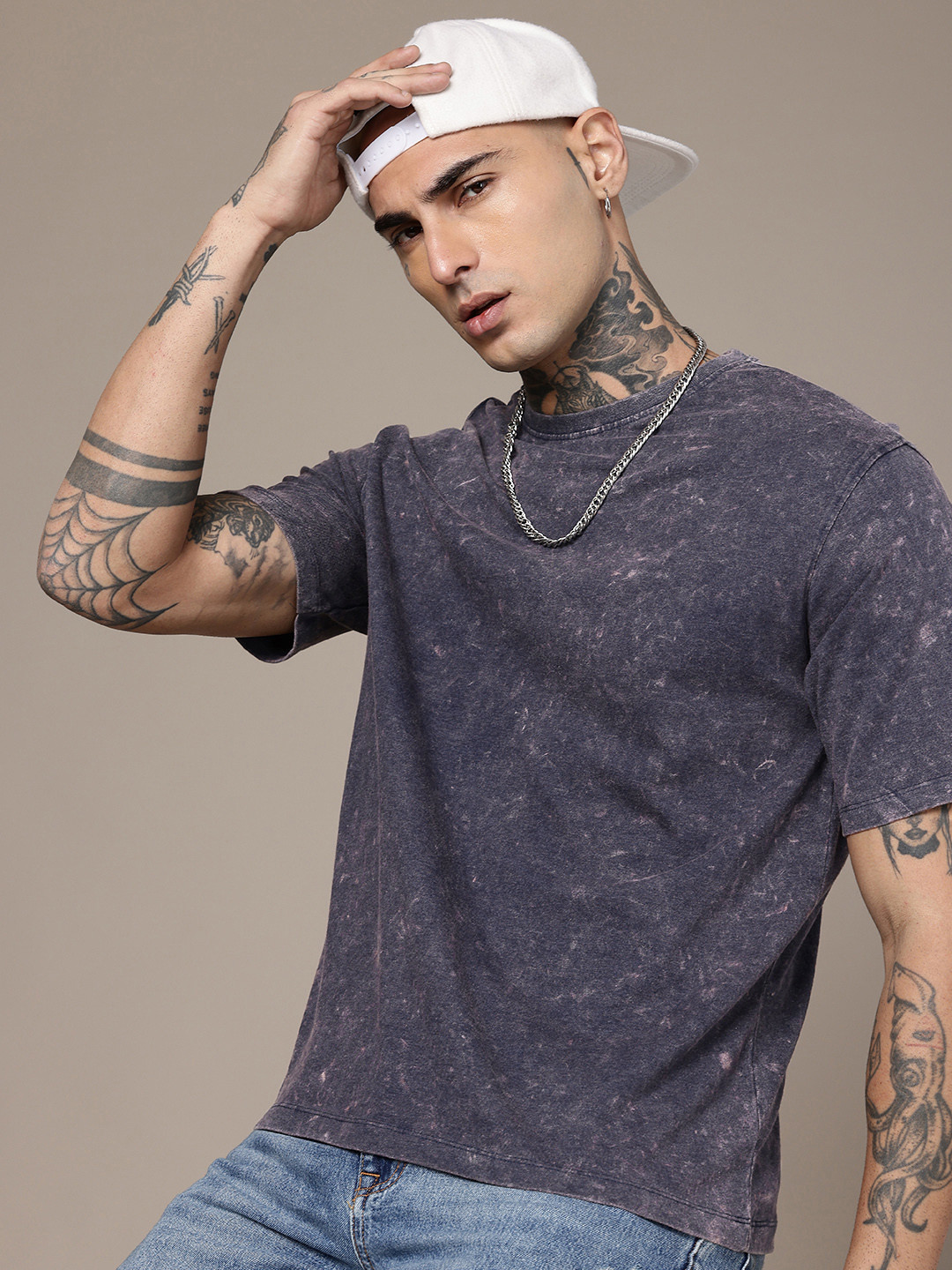 R.Code by The Roadster Life Co. Washed Effect Tie & Dye Printed Relaxed Fit T-shirt