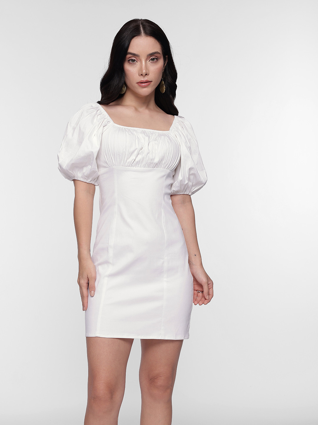 French Connection Balloon Sleeve Satin Peasant Sheath Mini Dress