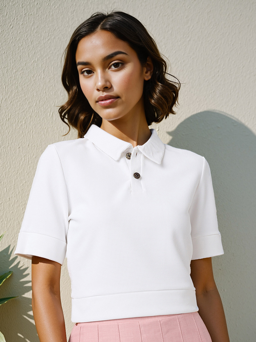 SZN White Shirt Collar Crop Top