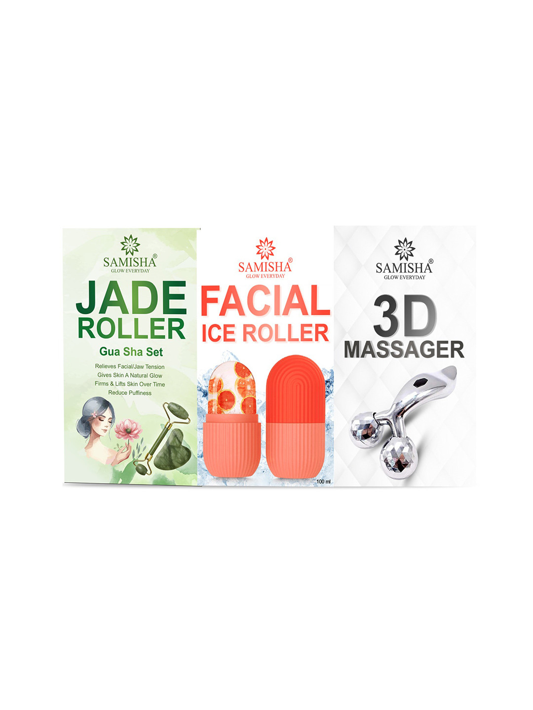 SAMISHA Set Of 3 Jade Stone, Ice Roller & 3D Massage Roller