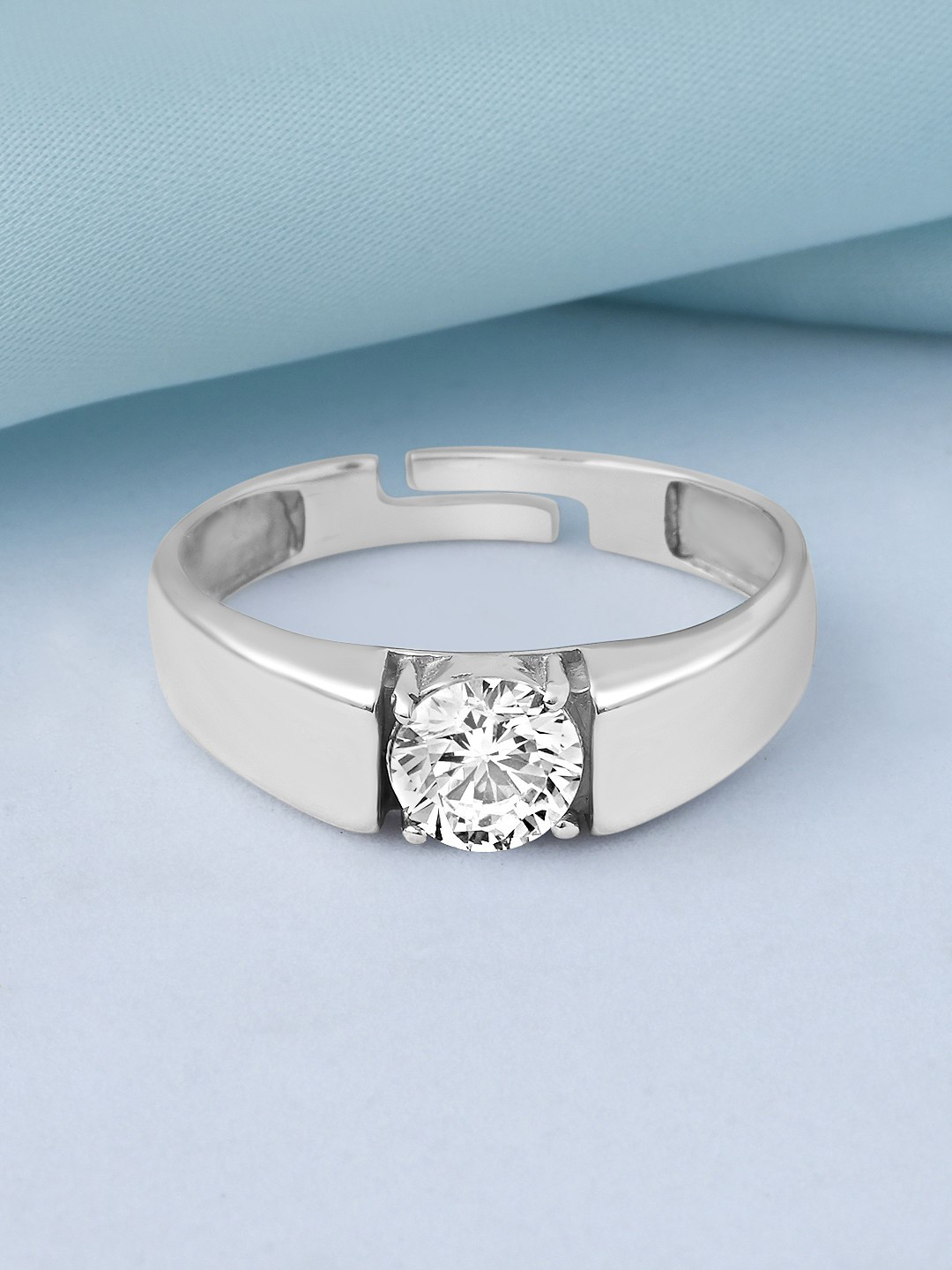 Zavya 925 Sterling Silver Rhodium-Plated Cubic Zirconia-Studded Solitaire Finger Ring