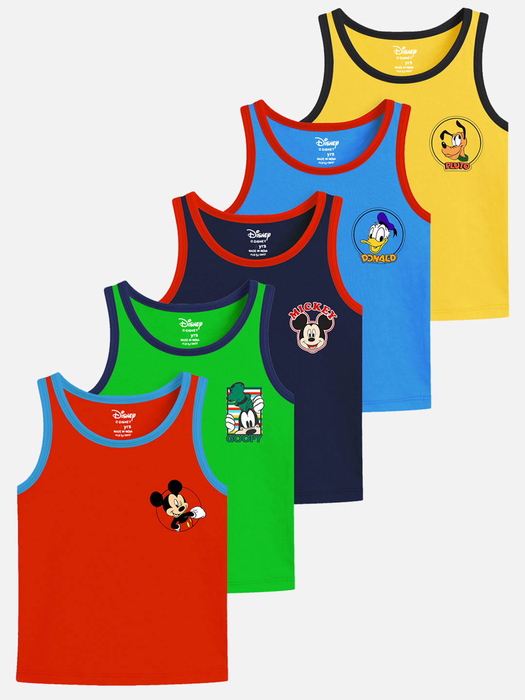 Disney By Miss and Chief Boys Pack Of 5 Mickey & Friends Printed Innerwear Vests