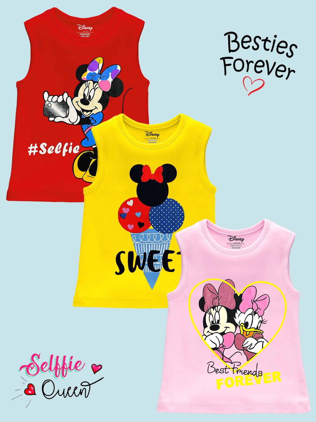 Disney By Miss and Chief Girls Pack Of 3 Graphic Printed Round Neck Oversized T-shirts
