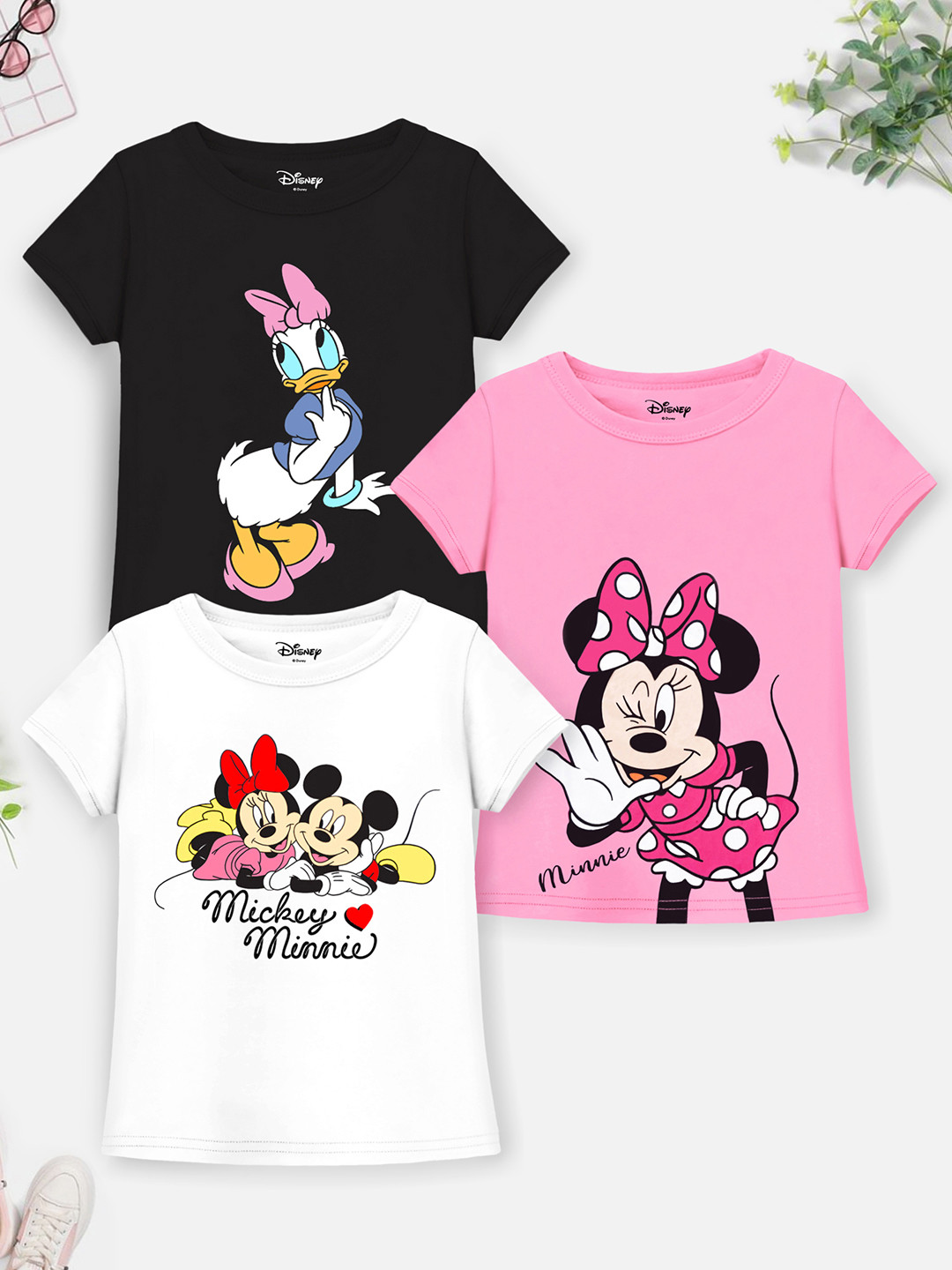 Disney By Miss and Chief Girls Pack Of 3 Minnie & Daisy Graphic Printed T-shirts