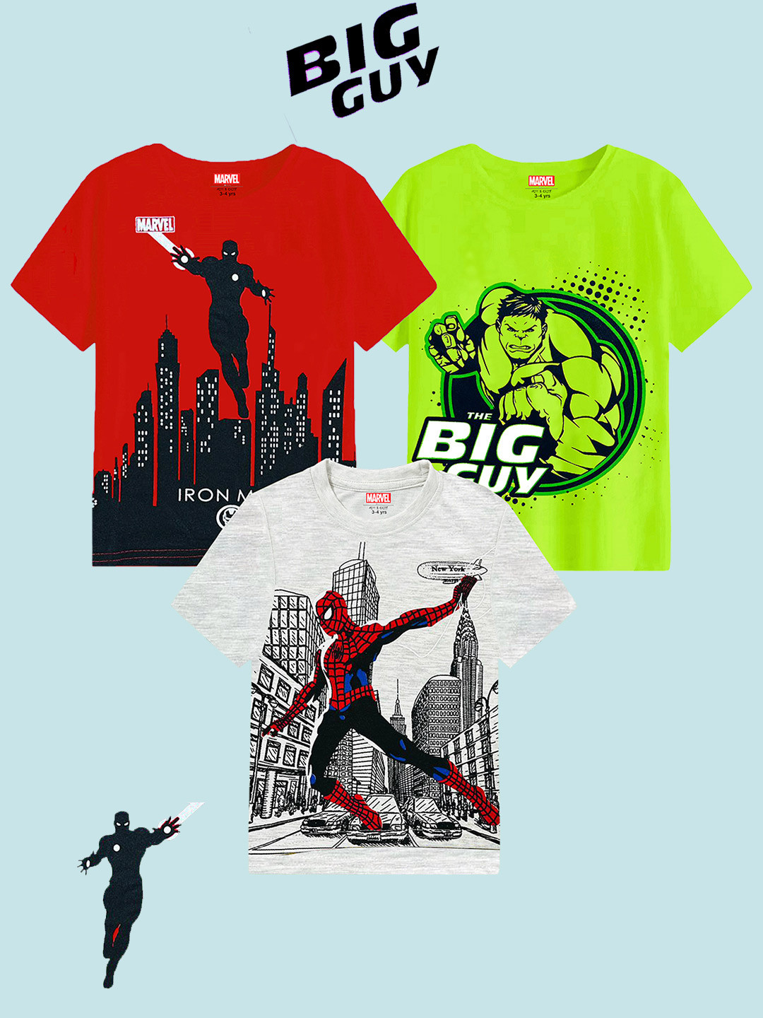 Marvel by Miss and Chief Boys Pack Of 3 Marvel Graphic Printed Round Neck T-shirts
