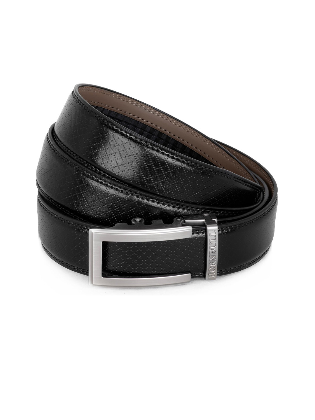 Hornbull Men Riga Black Autolock Leather Printed Formal And Casual Belt