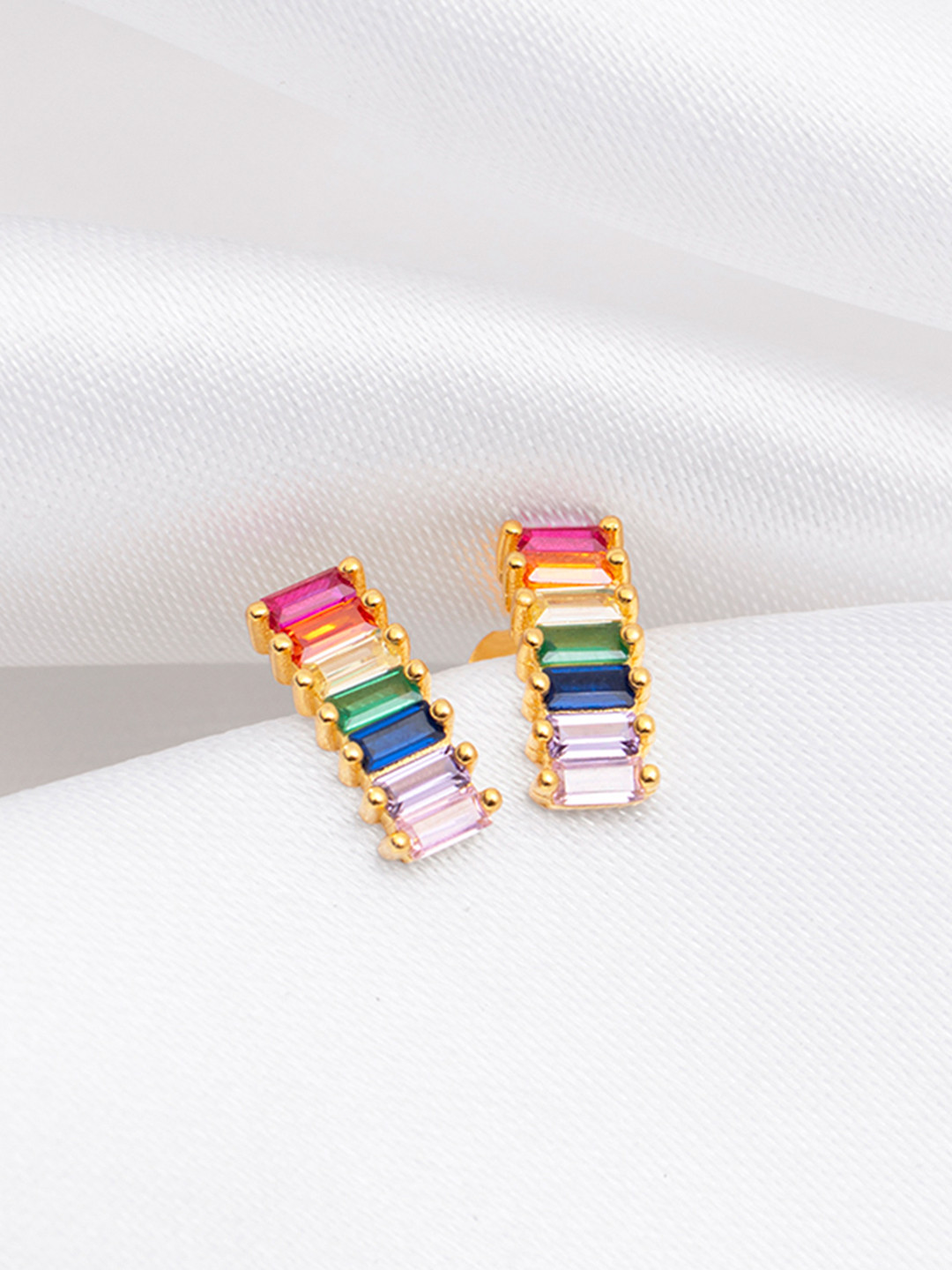 Zavya 925 Sterling Silver Gold-Plated CZ Studded Contemporary Studs Earrings