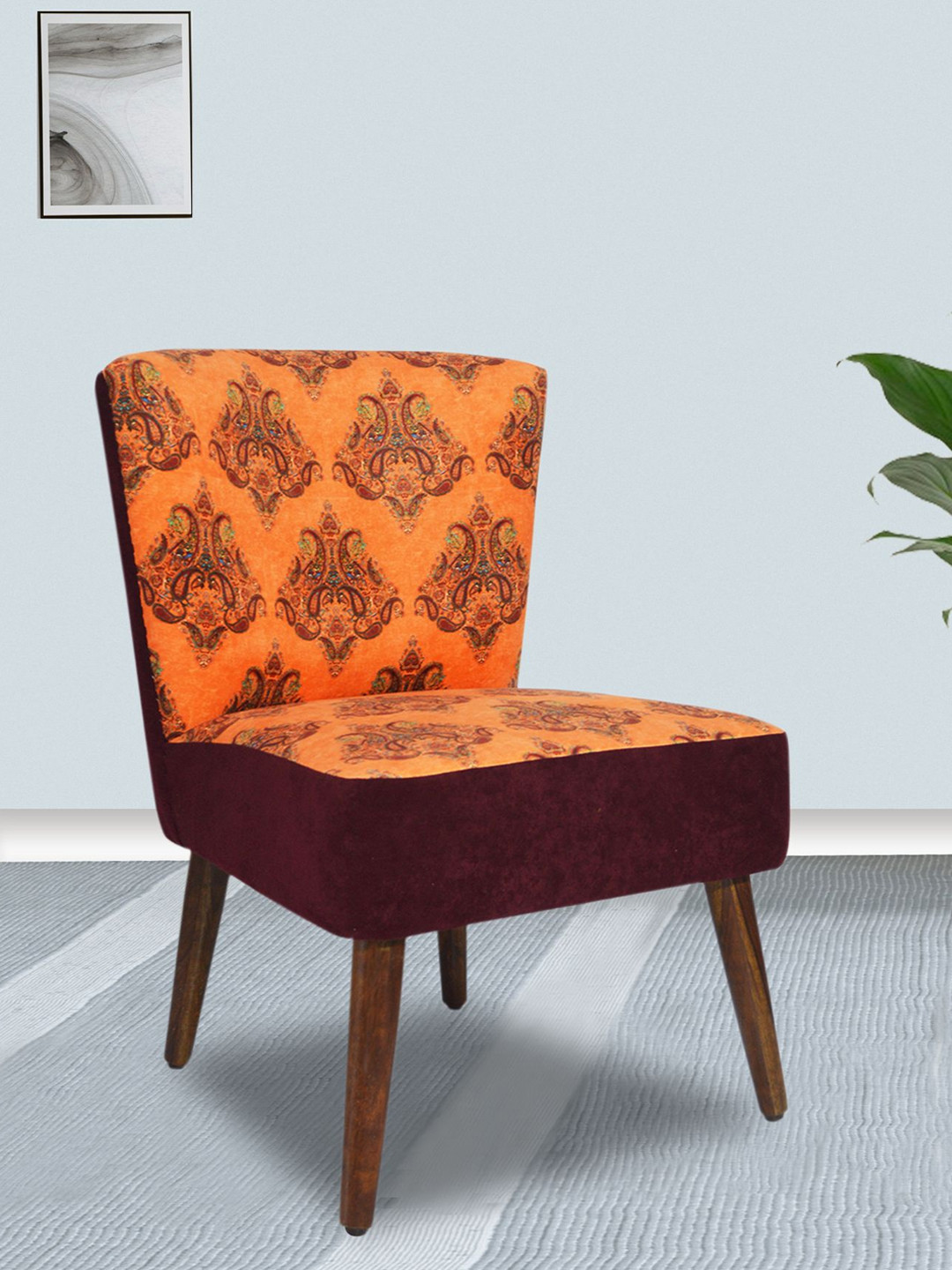 GLOBALLY INDIAN Orange Wooden Modern Accent-Style Lounge Chair