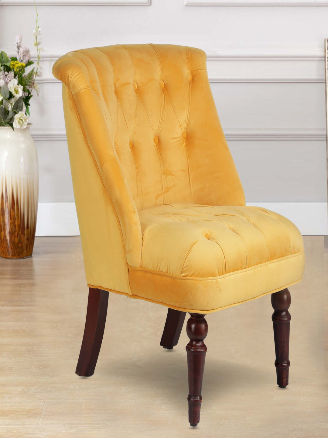 GLOBALLY INDIAN Yellow Wooden Lounge Chair