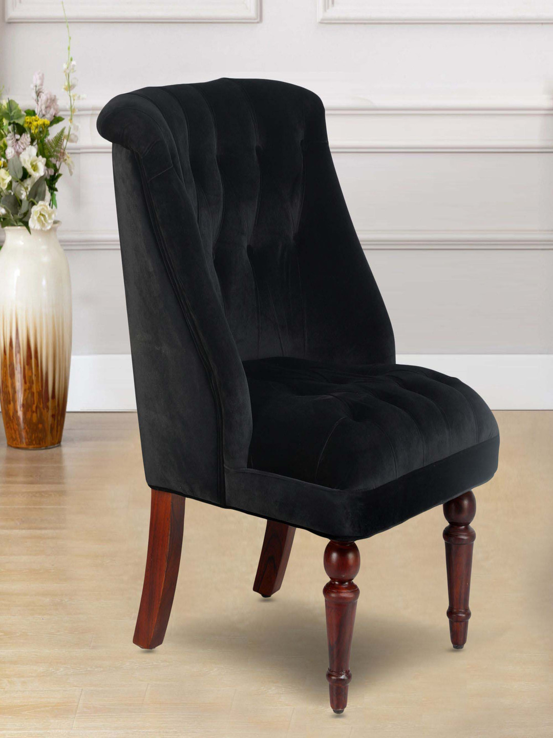 GLOBALLY INDIAN Black Accent Wooden Lounge Chair