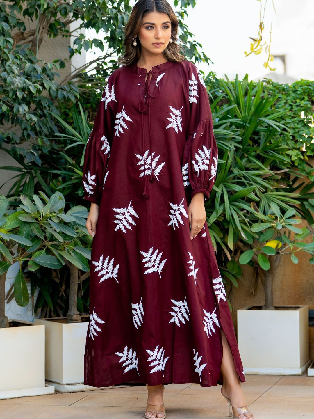 HOUSE OF JAMOTI Women Turkey Red Embroidered Dress