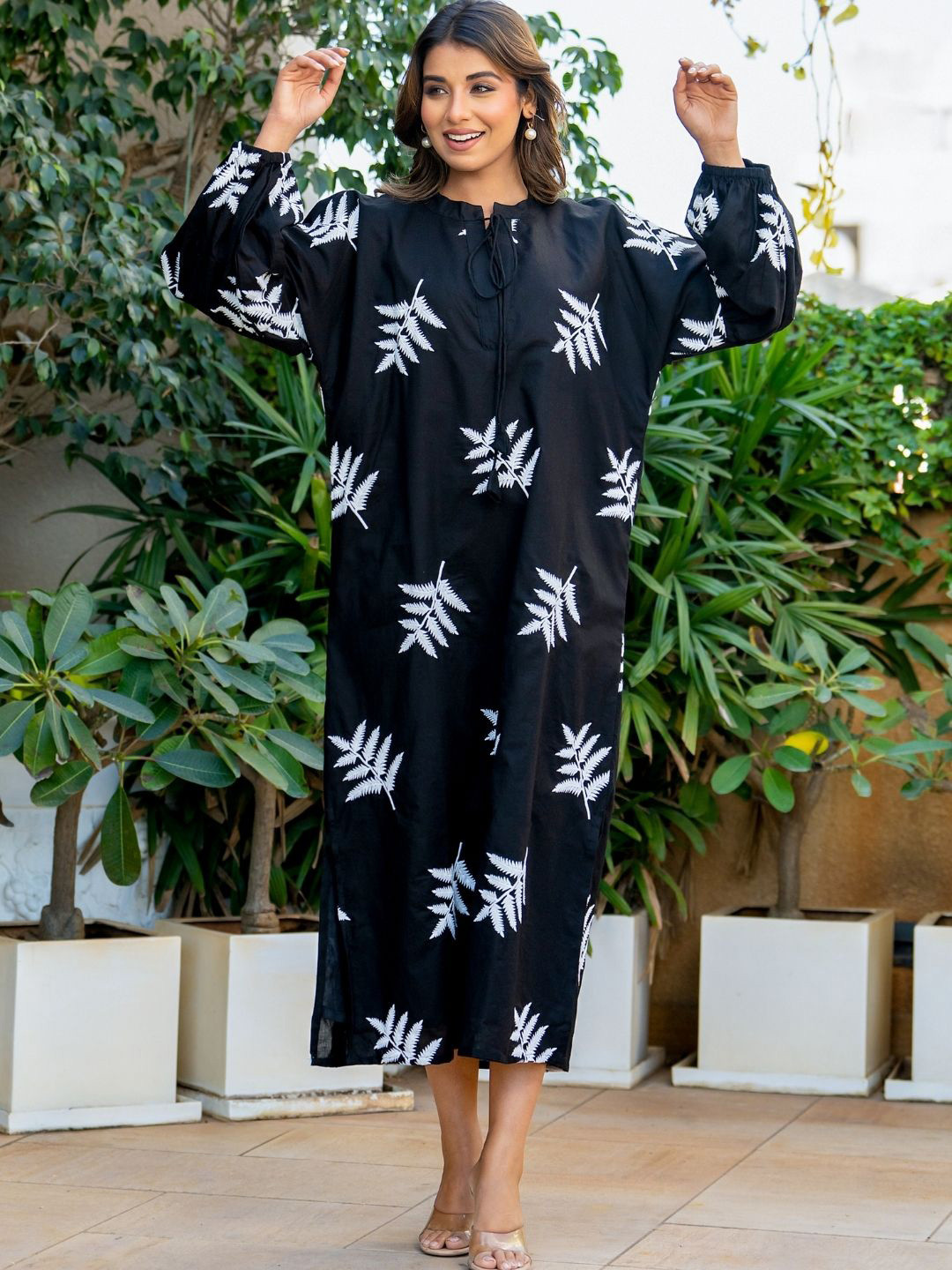 HOUSE OF JAMOTI Black olive embroidered dress