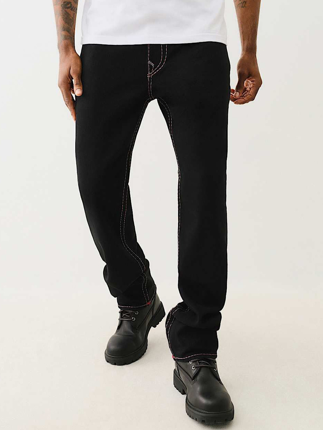 True Religion Pickstitch Ricky Straight Fit Mid Rise Solid Jeans