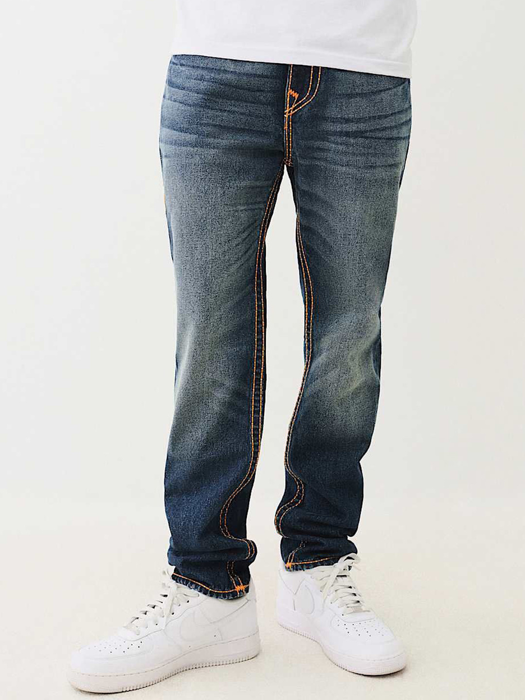 True Religion Pickstitch Rocco Slim Fit Mid Rise Washed Jeans