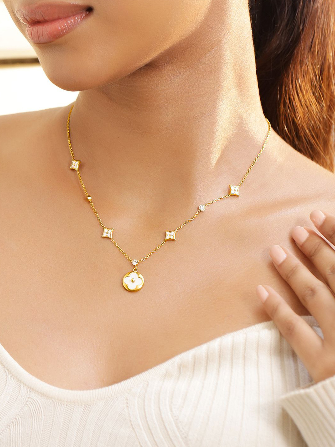 Rubans Voguish 18K Gold Plated Stainless Steel Tarnish Free Floral Charm Necklace