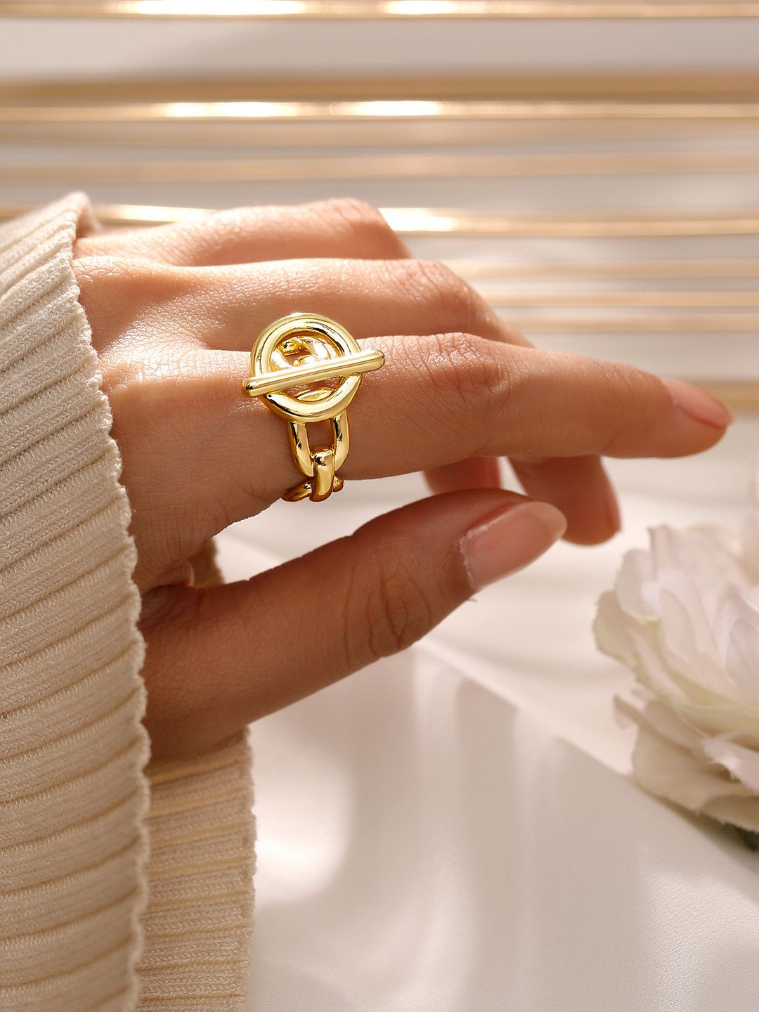 Rubans Voguish 18K Gold Plated Adjustable Chain Link Statement Ring