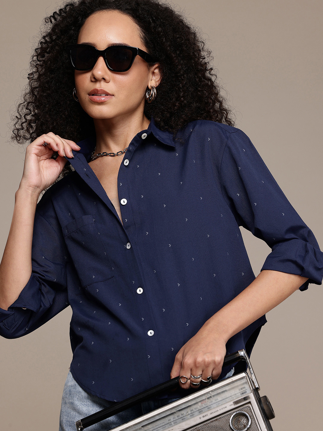 The Roadster Lifestyle Co. Textured Oversized Casual Shirt