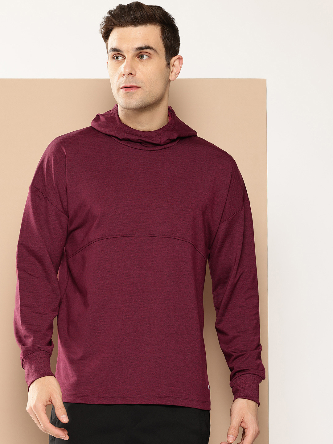 Alcis Solid Dry Tech Hooded Oversized Running Sweatshirt with Typography Detail