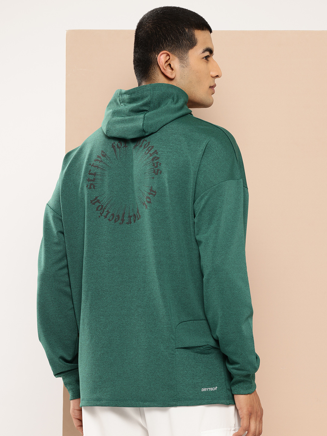 Alcis Solid Dry Tech Hooded Oversized Running Sweatshirt with Typography Detail