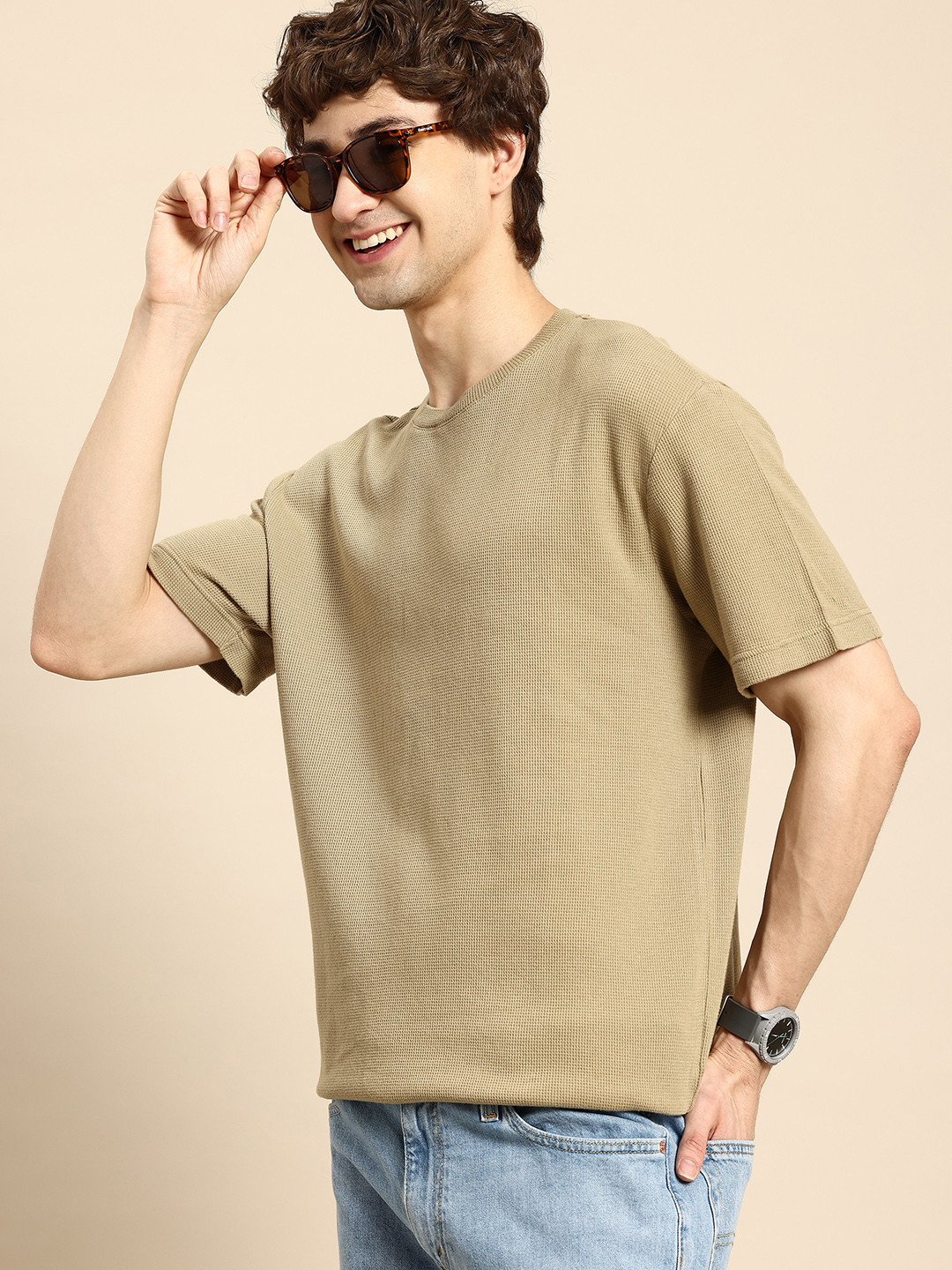 United Colors of Benetton Men Waffle Knit Pure Cotton T-shirt