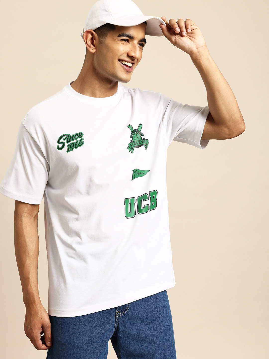 United Colors of Benetton Varsity Printed Drop-Shoulder Sleeves Relaxed T-shirt